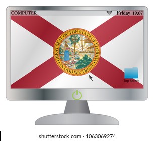 A Florida computer screen with an on button isolated on a white background