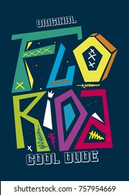 florida cool dude,t-shirt print poster vector illustration