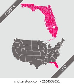 Florida counties labeled on USA map