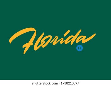 "Florida" custom script lettering. Editable colours and size. Great for printing on t-shirt, card etc.