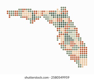 Florida dotted map. Digital style map of the state on white background. Florida shape with circle dots. Colored dots style. Large size circles. Amazing vector illustration.