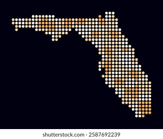 Florida dotted map. Digital style map of the state on a dark background. Florida shape with circle dots. Colored dots style. Large size circles. Abstract vector illustration.