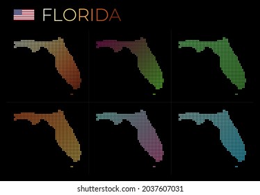 Florida dotted map set. Map of Florida in dotted style. Borders of the US state filled with beautiful smooth gradient circles. Elegant vector illustration.