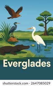 The Florida Everglades offer a unique blend of wildlife and wetland landscapes, with alligators, exotic birds, and lush vegetation thriving in its expansive swamps