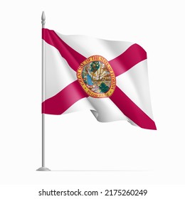 Florida federal state flag on flagpole waving in wind. Officia federal wavy flag of American state, symbol of patriotism realistic vector illustration