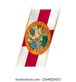 Florida Fahne in Form eines Banners mit Welleneffekt und Schatten. Modernes Vektordesign.