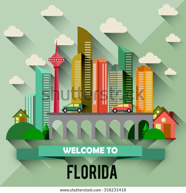 Florida - Flat\
design city vector\
illustration