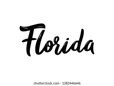 Florida - hand drawn lettering name of USA state. Handwritten inscription. Vector illustration.