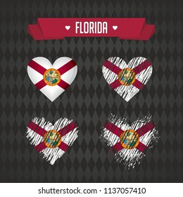 Florida heart with flag inside. Grunge vector graphic symbols