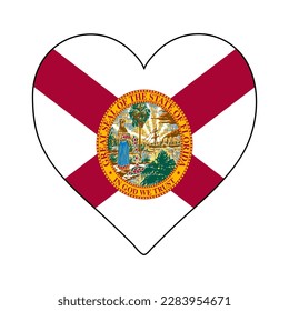 Florida Heart Shape Flag. Liebe Florida. Besuchen Sie Florida. Nordamerika. Amerika. Grafikdesign der Vektorgrafik.