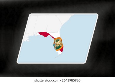 Florida Highlighted in Flag Colors on Geographic Map. Modern Map on a dark abstract backdrop.