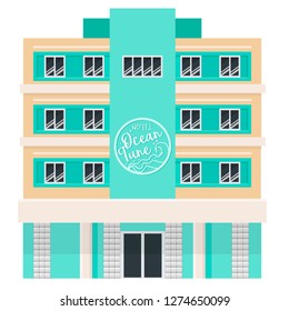 Florida hotel facade. Miami Architecture. Cartoon flat illustration