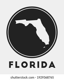 Florida icon. Round logo with us state map and title. Stylish Florida badge with map. Vector illustration.