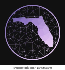 Florida icon. Vector polygonal map of the US state. Florida icon in geometric style. The US state map with purple low poly gradient on dark background.