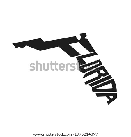 Florida lettering vector illustration. Isolated black and white state logo. Logotype country print. Decoration poster with drawing letters. Abstract national banner. Usa cartography design map.