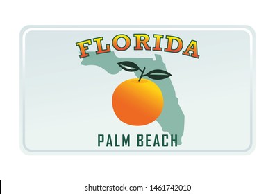 Florida license plate. Vector illustration on white background.