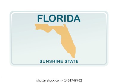 Florida license plate. Vector illustration on white background.