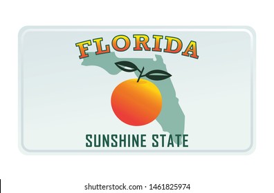 Florida license plate. Vector illustration on white background.