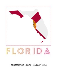 Florida Logo. Map of Florida with us state name and flag. Appealing vector illustration.