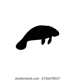 Diseño plano del Vector de la silueta del manatí de la Florida en el fondo blanco.
