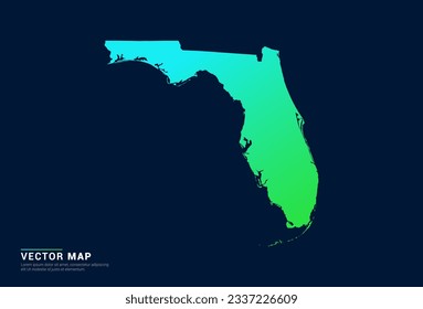 Mapa de Florida del concepto azul gradiente abstracto verde con vector de efecto luz de tecnología.