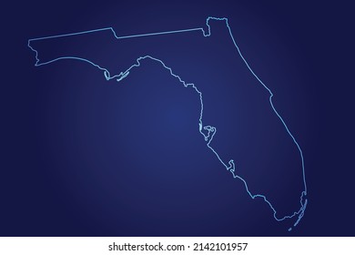 Mapa de FLORIDA de resumen Mapa azul brillante detallado sobre fondo oscuro ilustración del logo	