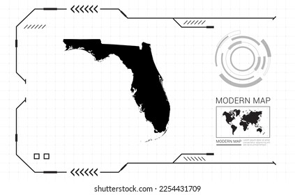 Florida map of black digital frame HUD, GUI, UI interface technology radar vector.