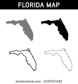 Florida Map Black Transparent Isolated Variations. vector template