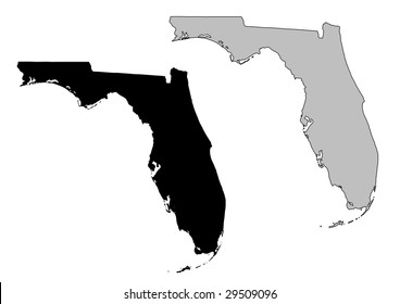 Florida map. Black and white. Mercator projection.