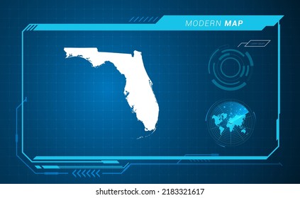 Florida Karte des blauen digitalen Frame HUD, GUI, UI-Interface-Technologie Radarvektorgrafik.
