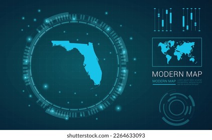 Florida map of blue digital frame Futuristic Sci Fi Modern User vector HUD, GUI, UI interface.