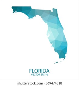 Florida map - blue geometric rumpled triangular low poly style gradient graphic background , polygonal design for your . Vector illustration eps 10.