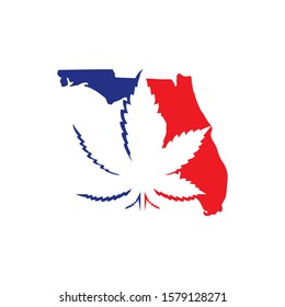 Florida Map With Cannabis Leaf Logo Vector 001