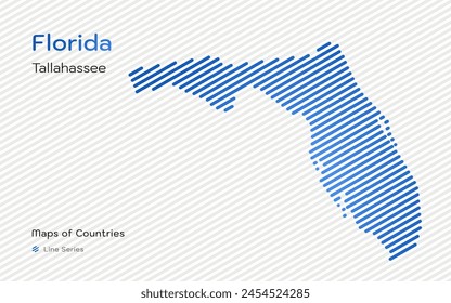 Florida Map with a capital of Tallahassee Shown in a Line Pattern	