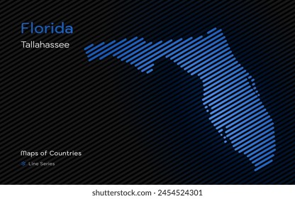 Florida Map with a capital of Tallahassee Shown in a Line Pattern	