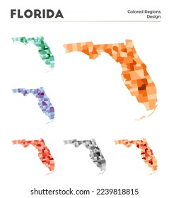 Florida map collection. Borders of Florida for your infographic. Colored us state regions. Vector illustration.