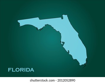 FLORIDA map cyan Color on Green Backgound