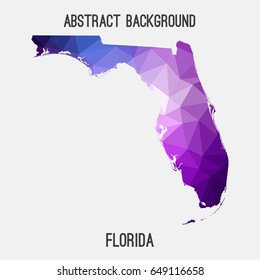 Florida map in geometric polygonal,mosaic style in violet shades.Abstract tessellation,modern design background,low poly. Vector illustration.