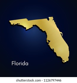 Florida map golden textured. Vector illustration. Territory emblem with light and shadow. State metallic icon. Stylish country image. Metal texture domain shape. Part of USA.