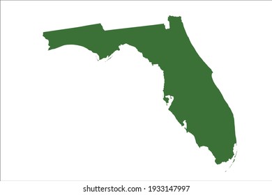 FLORIDA Map Green Color on White Backgound