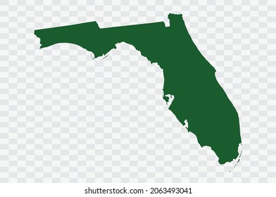 FLORIDA Map Green Color on Png Backgound