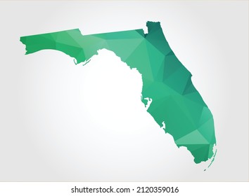 FLORIDA Map Green Color on white background polygonal