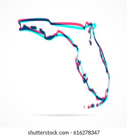 Florida Map hand drawn with blue and pink highlighters, isolated on a blank background.
Vector illustration, easy to edit, manipulate, resize or colorize.
