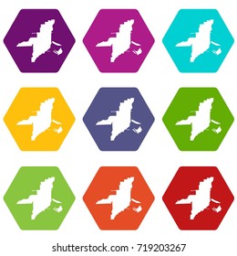 Florida map icon set many color hexahedron isolated on white vector illustration