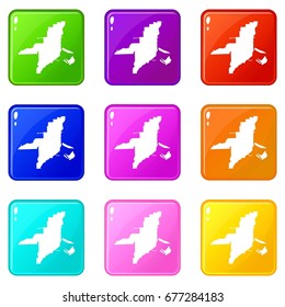 Florida map icons of 9 color set isolated vector illustration