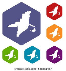 Florida map icons set rhombus in different colors isolated on white background