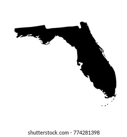 Florida map isolated on white background silhouette. 