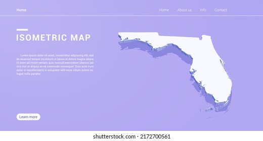 Florida map of isometric purple vector illustration. Web banner layout template.