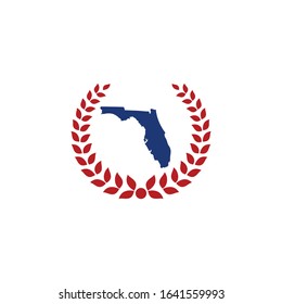 Florida Map And Laurel Wreath Logo Design Template