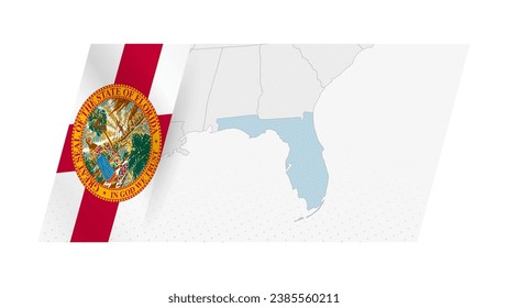 Florida map in modern style with flag of Florida on left side. Vector illustration of a map.